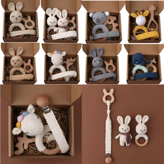 Crochet Bunny Baby Teether Rattle Set